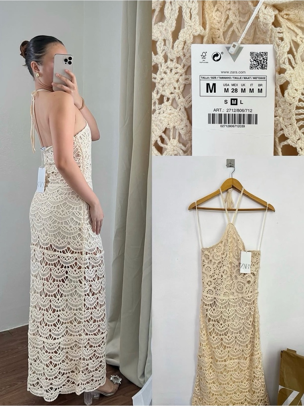 Zara Cream Crochet Halter Maxi Dress - Picture 2 of 3